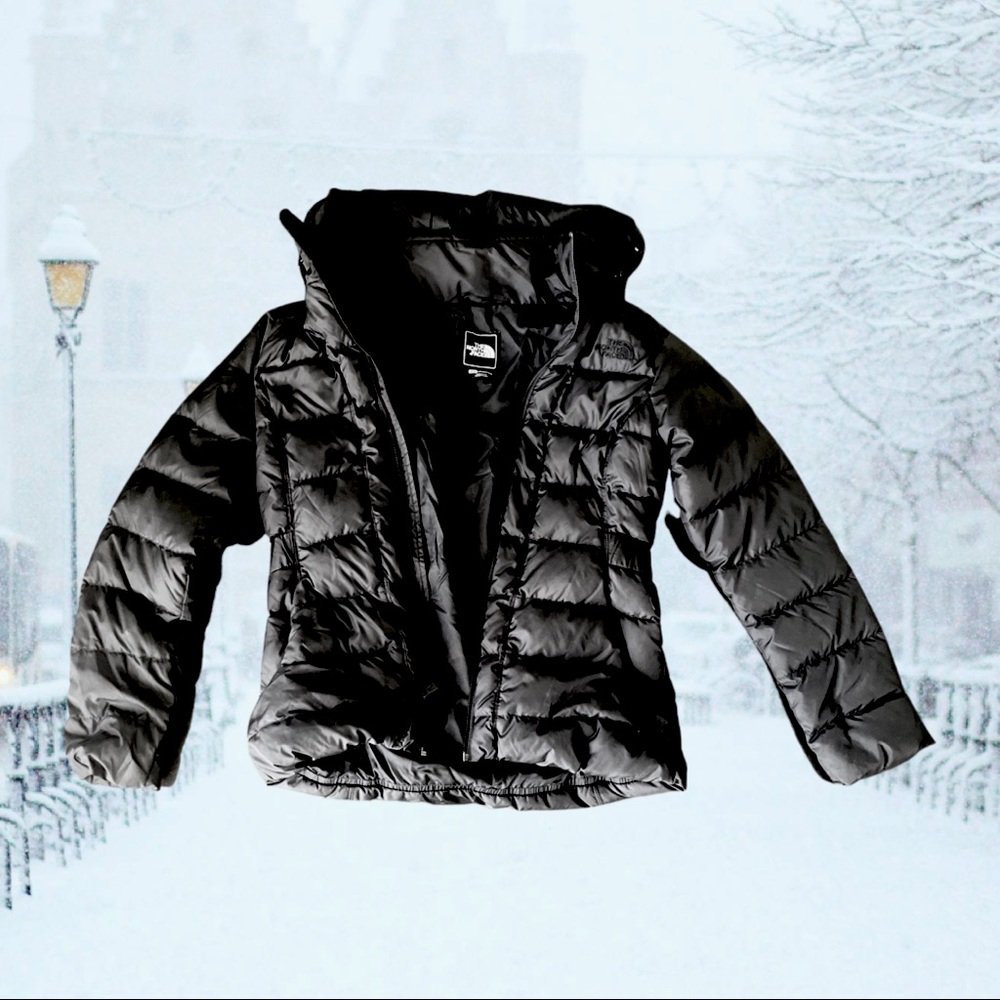 North Face black hooded puffer jacket
